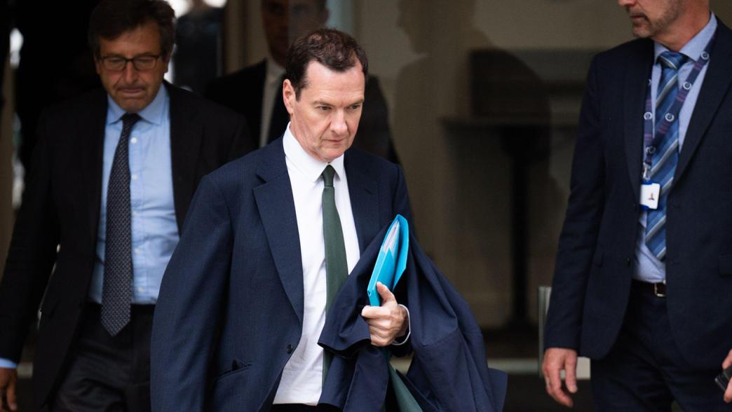 Former chancellor George Osborne leaves after giving evidence to the UK Covid-19 Inquiry.