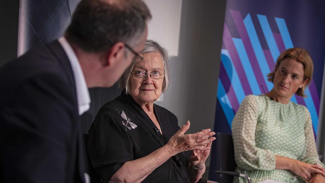 Baroness Hale, former President of the Supreme Court, on stage with Michael Kenny from the Bennett Institute and Dr Hannah White from the IfG.