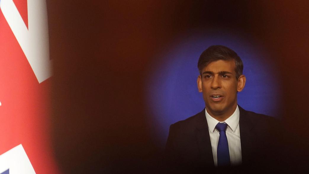 Prime minister Rishi Sunak at a Downing Street press conference to update on how he will proceed with his Rwanda plan.