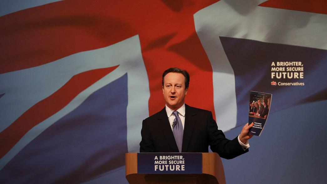David Cameron launching the 2010 Conservative Party manifesto.
