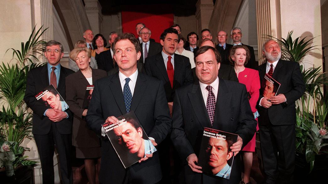 Labour launches its manifesto in 1997. Pictured are Tony Blair and John Prescott in front of Gordon Brown Margaret Beckett and Frank Dobson