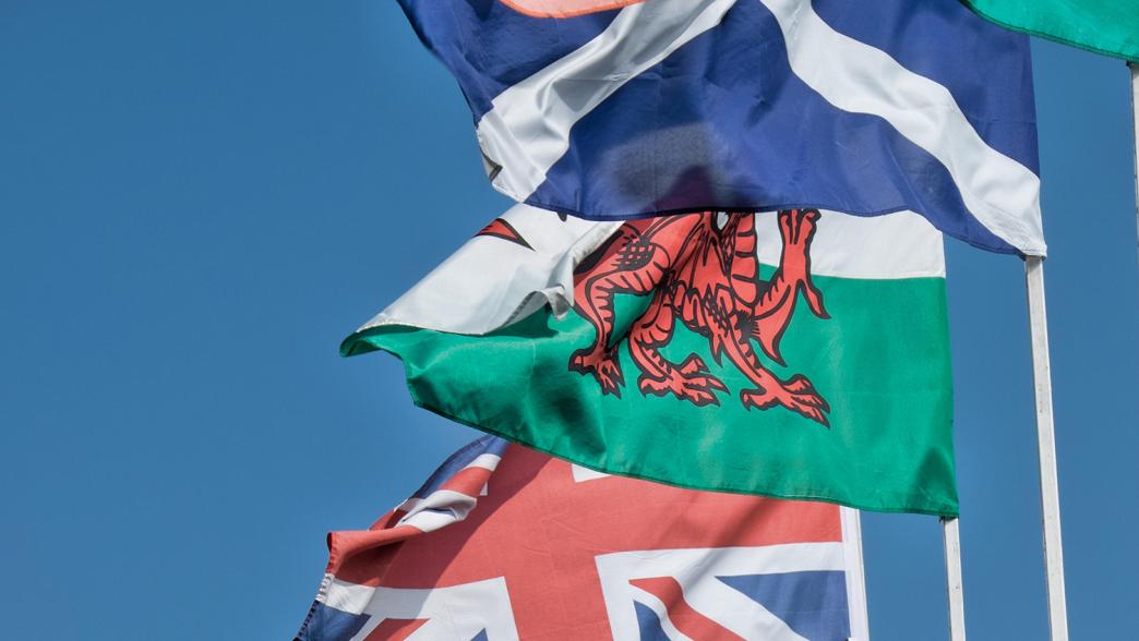 Union Jack, Welsh and Scottish flags