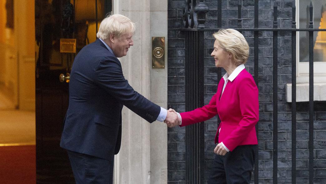 Boris Johnson greets Ursula von der Leyen on the steps of Downing Street