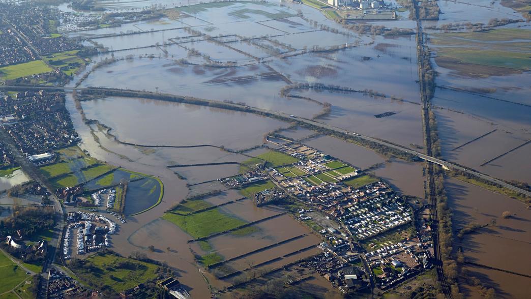 Aerial view of the River Thames flooding