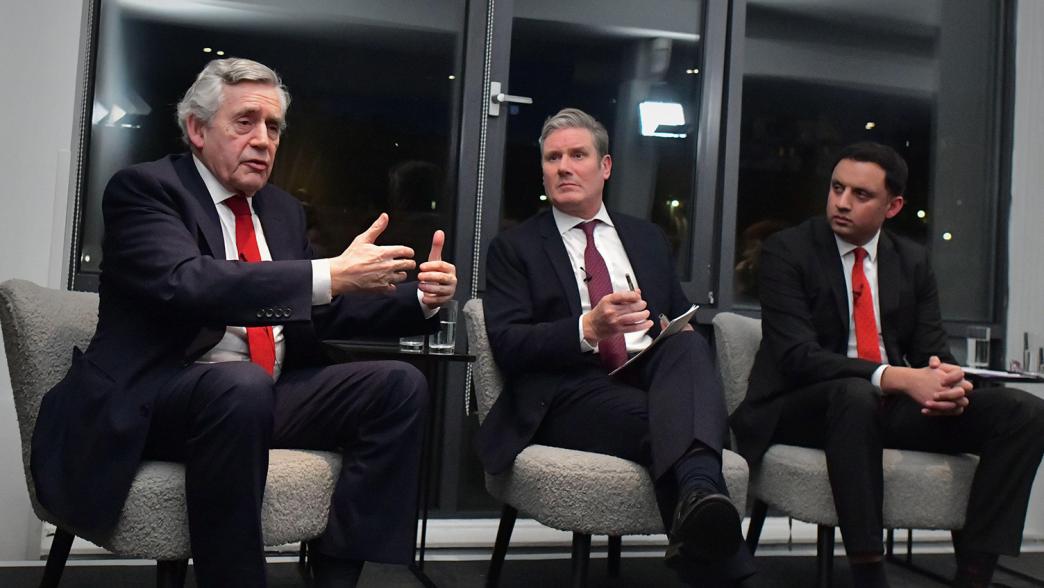 Gordon Brown, Sir Keir Starmer and Anas Sarwar present plans on how a Labour UK government would redistribute power throughout the UK