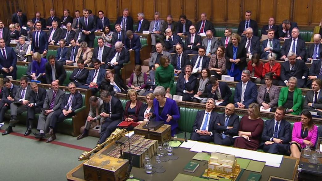 Theresa May in the House of Commons during a Brexit debate