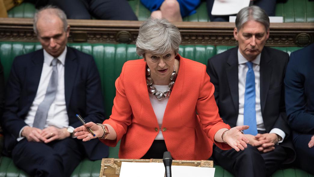Theresa May in the House of Commons during the third meaningful vote on the Brexit deal
