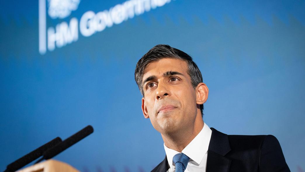 Prime Minister Rishi Sunak during his first major domestic speech of 2023 at Plexal, Queen Elizabeth Olympic Park in east London