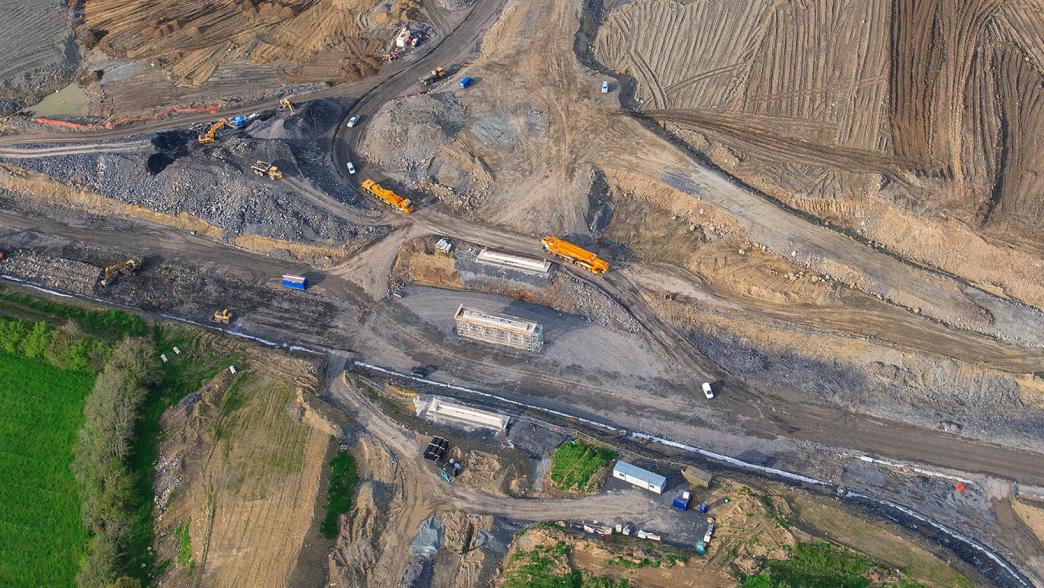 Aerial view of a motorway under construction
