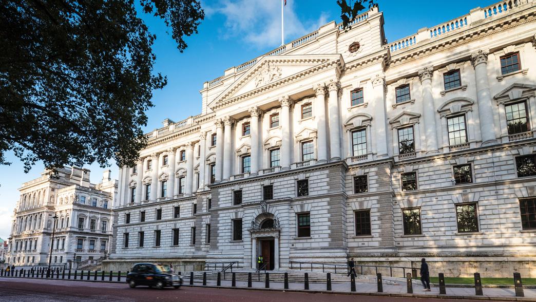A picture of HM Treasury building, Whitehall. 