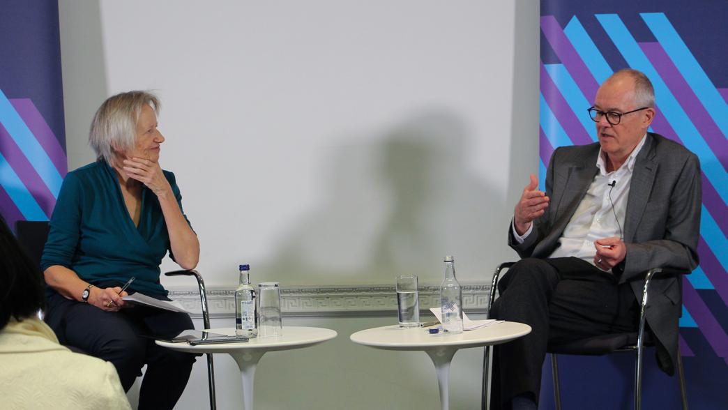 Sir Patrick Vallance, government chief scientific adviser (right), on stage with Jill Rutter, IfG senior fellow (left)