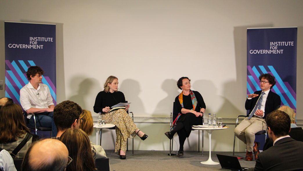 Tatton Spiller, Founder of Simple Politics; Rebecca McKee, IfG senior researcher; Catherine McKinnell MP and Alan Renwick, Professor of Democratic Politics at University College London, on stage at the IfG.
