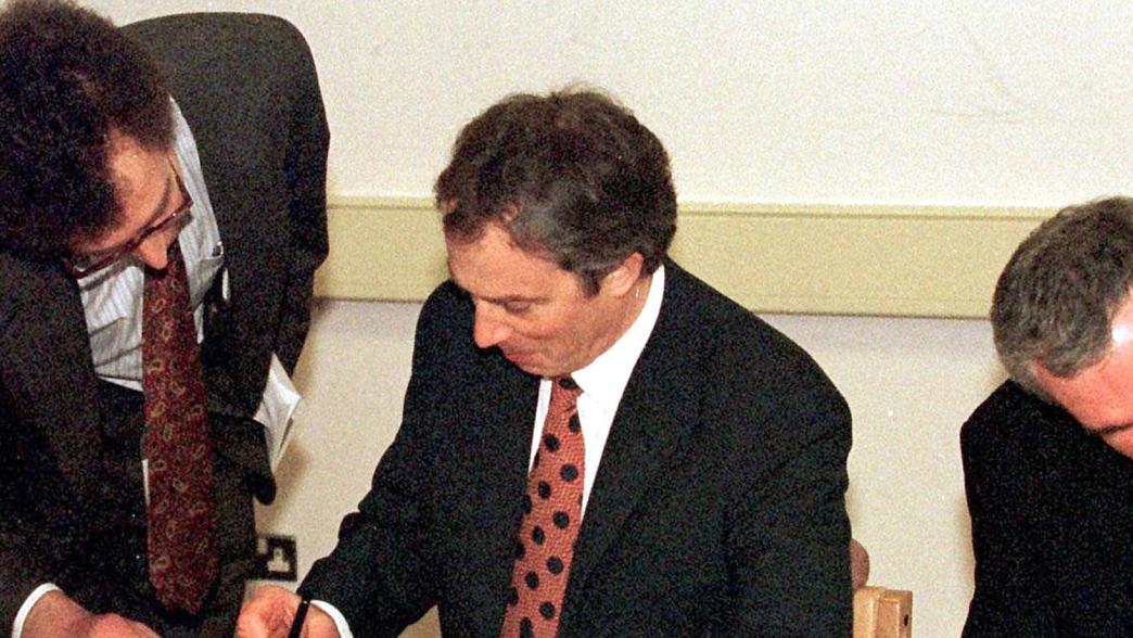 Prime minister Tony Blair (left) and then Taoiseach Bertie Ahern signing the Good Friday peace agreement.