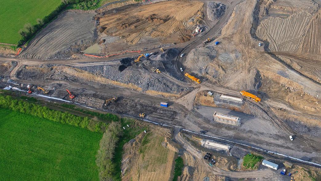 An aerial view of a motorway under construction. 