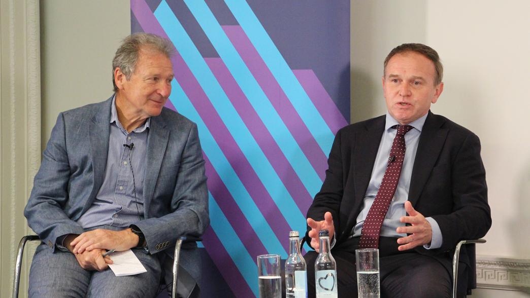 Gus O'Donnell and George Eustice on stage at the IfG.