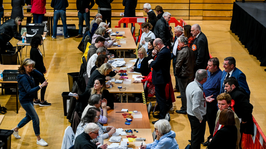 Volunteers counting ballots after the 2023 local elections in England