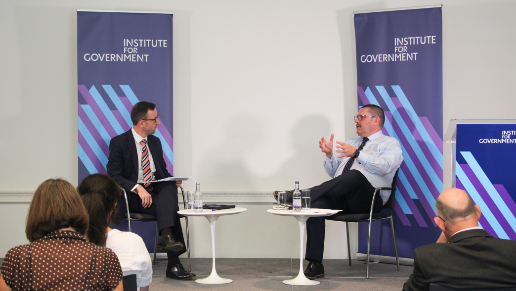 Sir Jon Thompson (right) and Matthew Gill (left) in conversation at the IfG.