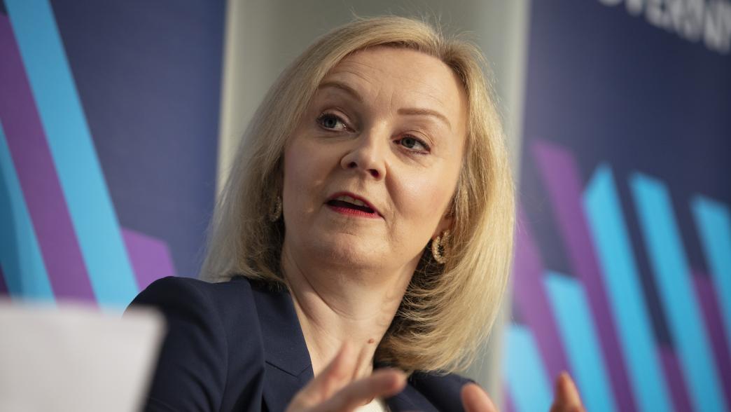 Liz Truss on stage at the IfG.