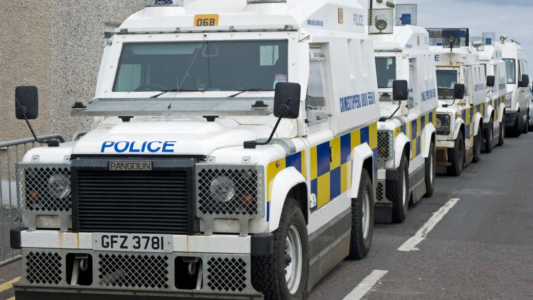 A row of police vans in Northern Ireland