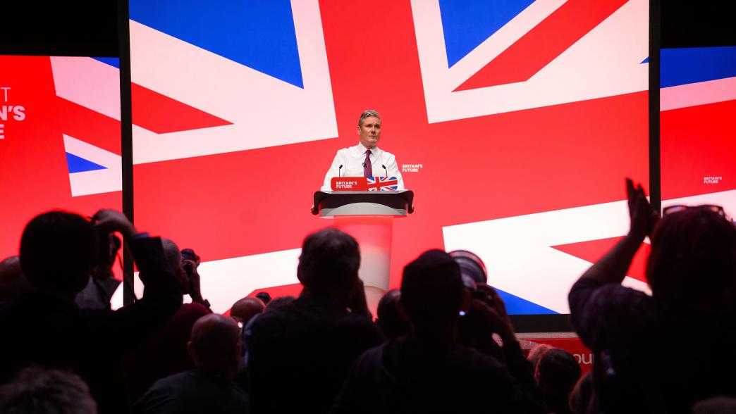 Keir Starmer on stage at the Labour Party Conference in Liverpool in 2023.