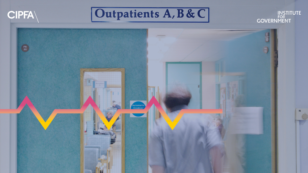 Outpatients clinic in a busy UK NHS hospital as doctor opens door is blurred in movement