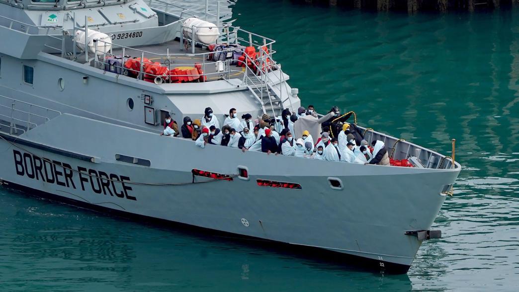 A Border Force patrol boat with migrants on board.