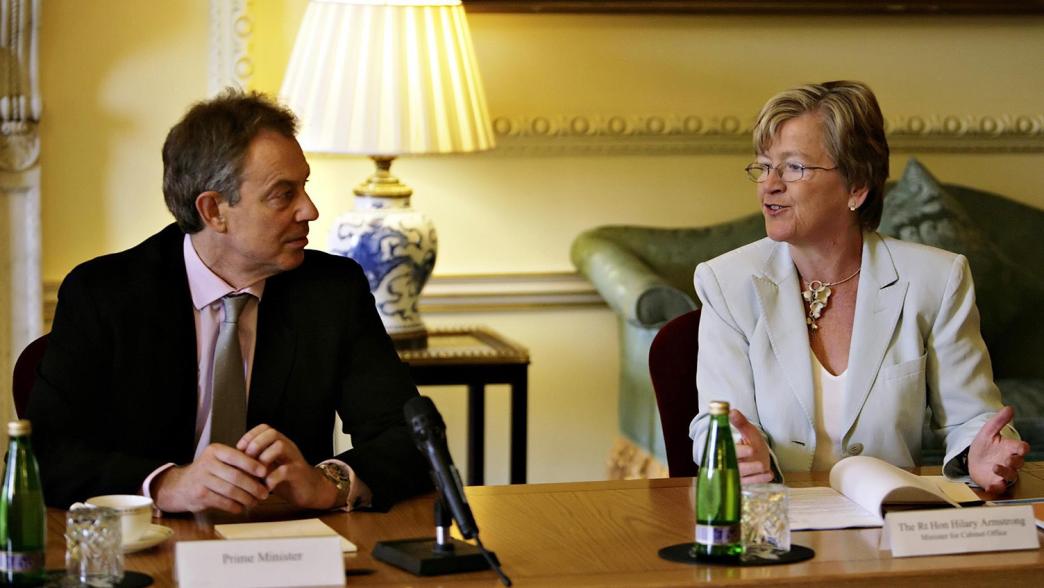 Former prime minister Tony Blair (left) and Hilary Armstrong.