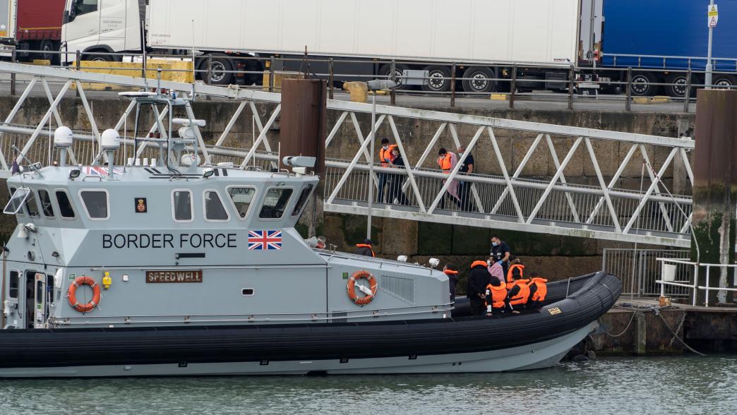 Migrants brought on shore by the border force at Dover port