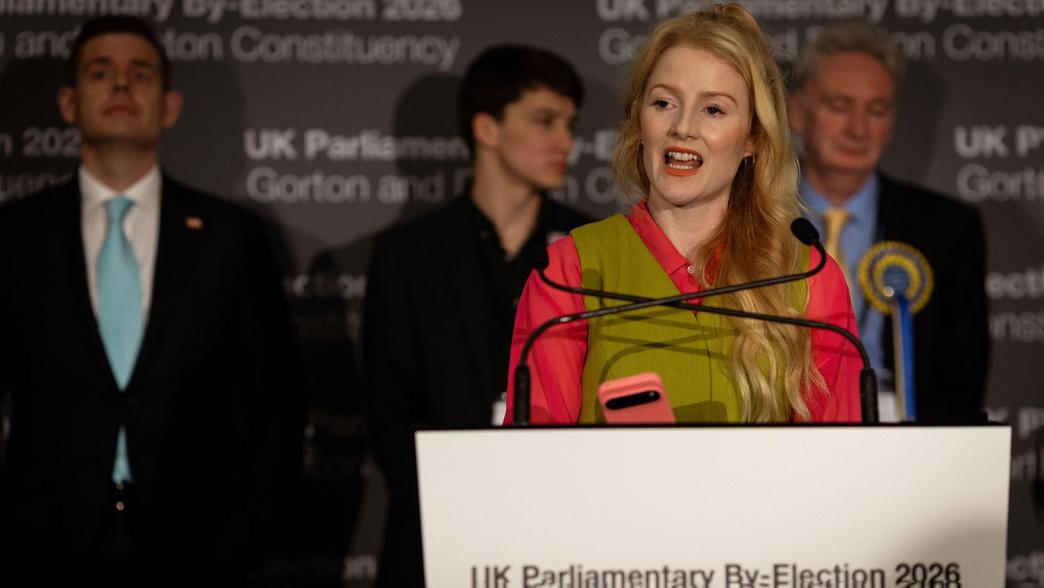 Hannah Spencer from the Green Party addresses the press and supporters after winning the by-election in Gorton and Denton.