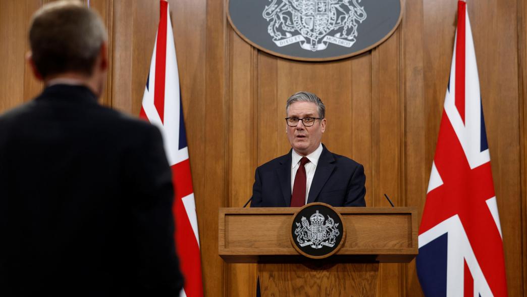 Prime Minister Sir Keir Starmer delivers an update during a press conference on the situation in the Middle East.