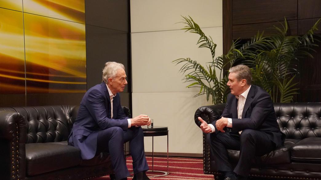 Tony Blair (left) speaks with Labour leader Sir Keir Starmer during the Tony Blair Institute for Global Change's Future of Britain Conference in central London.