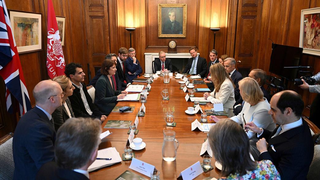 Chancellor of the Exchequer Rachel Reeves, centre left, chairs a meeting of the National Wealth Fund Taskforce at 11 Downing Street in London