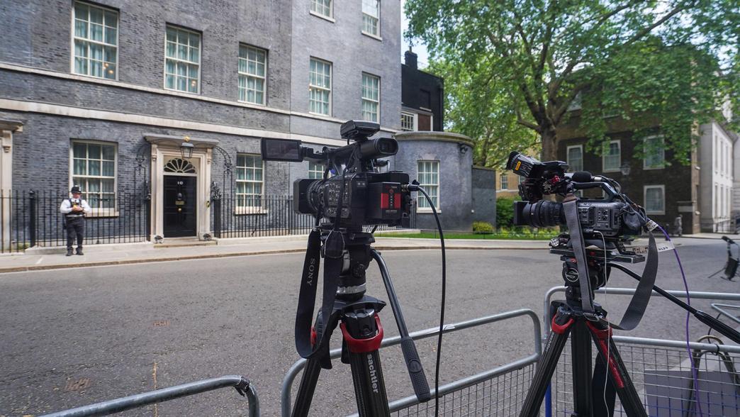 Media cameras set up outside No.10 Downing Street.