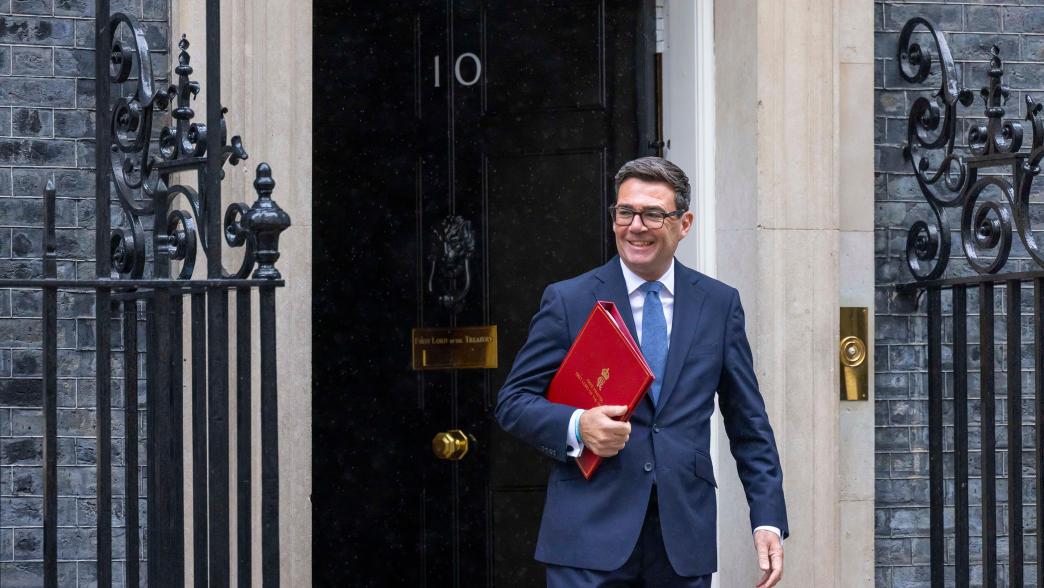 Andy Burnham leaves 10 Downing Street to attend his first PMQs since becoming PM. 