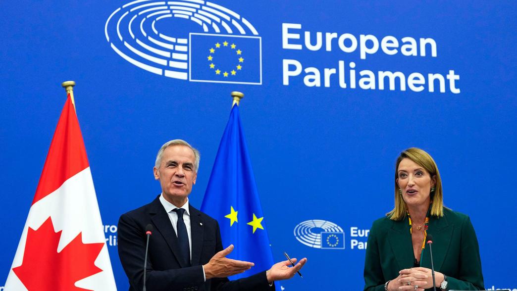 Mark Carney delivering a speech to European leaders.