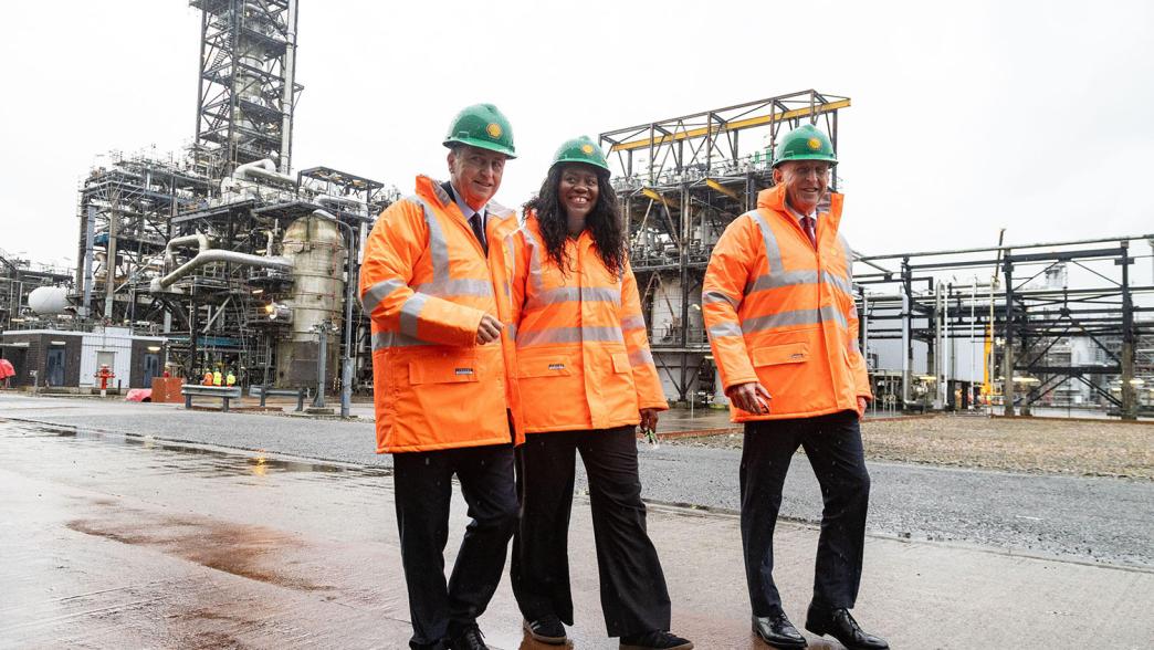 (left to right) Scottish Secretary Douglas Alexander, Energy Secretary Miatta Fahnbulleh and Chancellor of the Exchequer, John Healey during a visit to Shell UK's St Fergus Gas Terminal in Peterhead, Aberdeenshire, following the announcement of the UK Government's long-awaited decision on the future of the Jackdaw gas field, a new gas drilling operation off the coast of Aberdeen. 