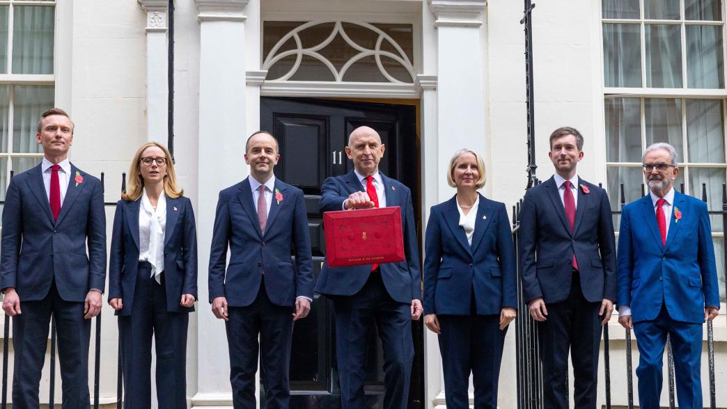 John Healey and his ministerial team outside No.11 on Budget day.
