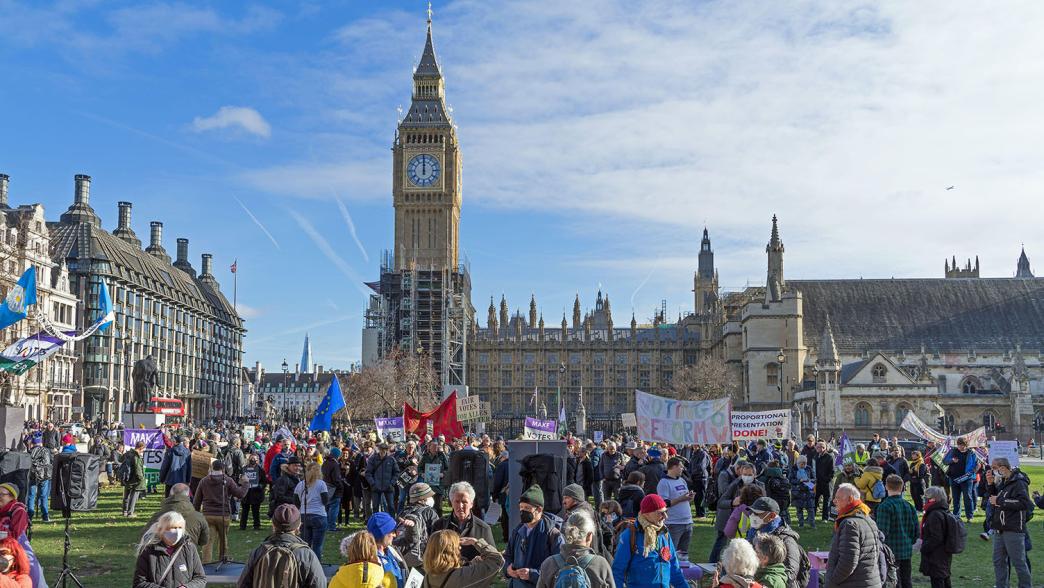 Make Votes Matter protest in Parliament Square protesting about the Election Bill.