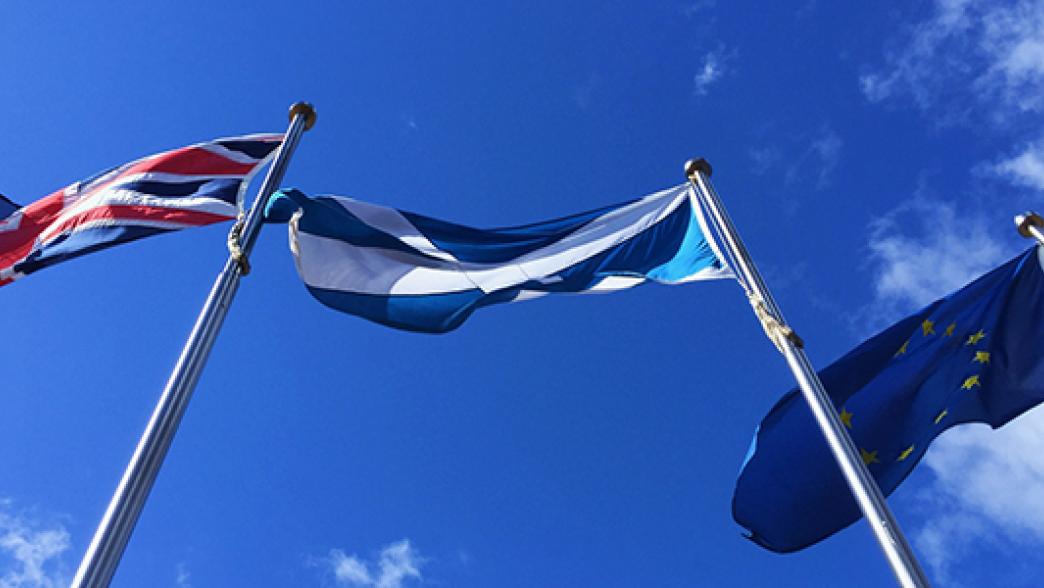 UK, Scottish and EU flags
