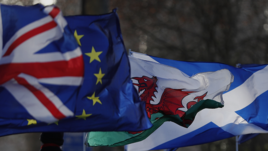 UK, EU, Scottish and Welsh flags