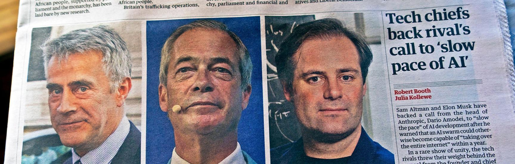 'Reform's &pound;72m in donations 'may be caught by new bill' Guardian newspaper front page Nigel Farage, Harborne, Delo donation article 12 September 2026