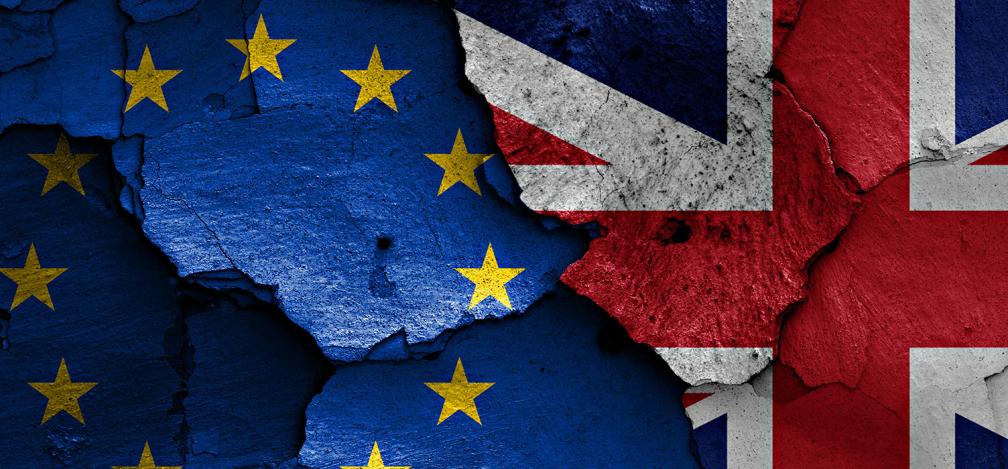 Brexit, EU and UK flags concept