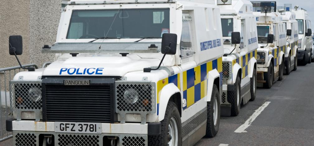A row of police vans in Northern Ireland