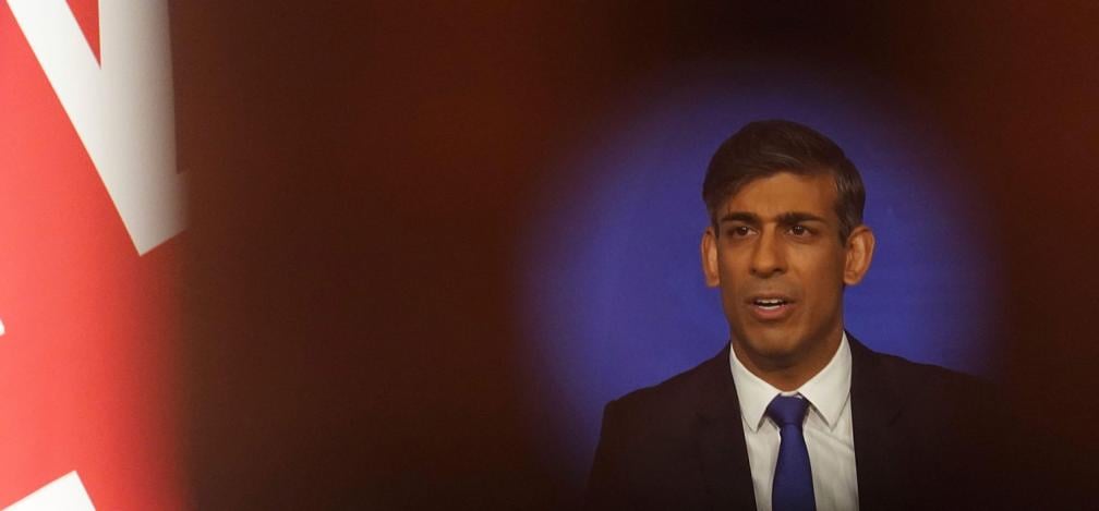 Prime minister Rishi Sunak at a Downing Street press conference to update on how he will proceed with his Rwanda plan.