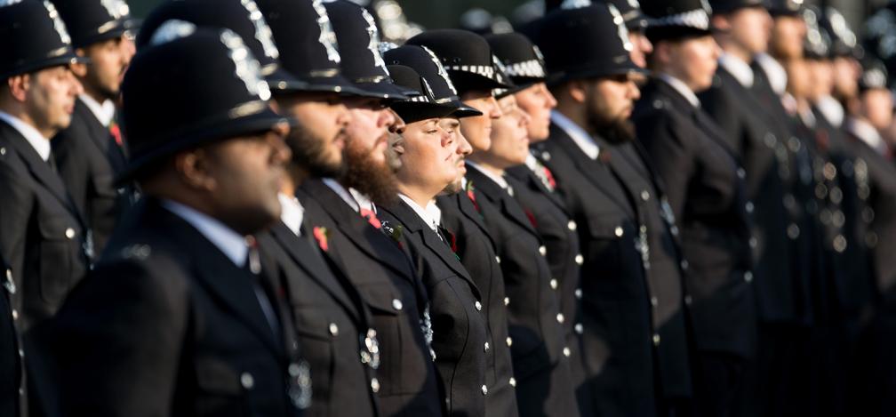 Police recruits on parade during the Metropolitan Police Service Passing Out Parade.