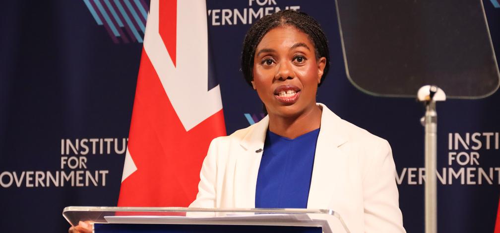 Kemi Badenoch delivers her keynote speech at the IfG.