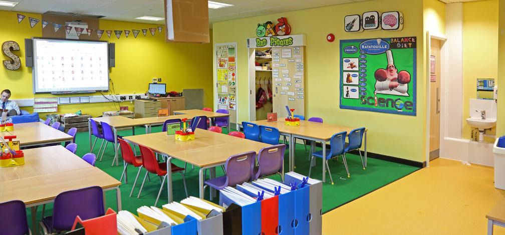 The interior of a classroom.