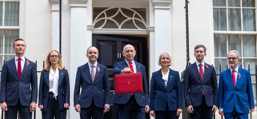 John Healey and his ministerial team outside No.11 on Budget day.