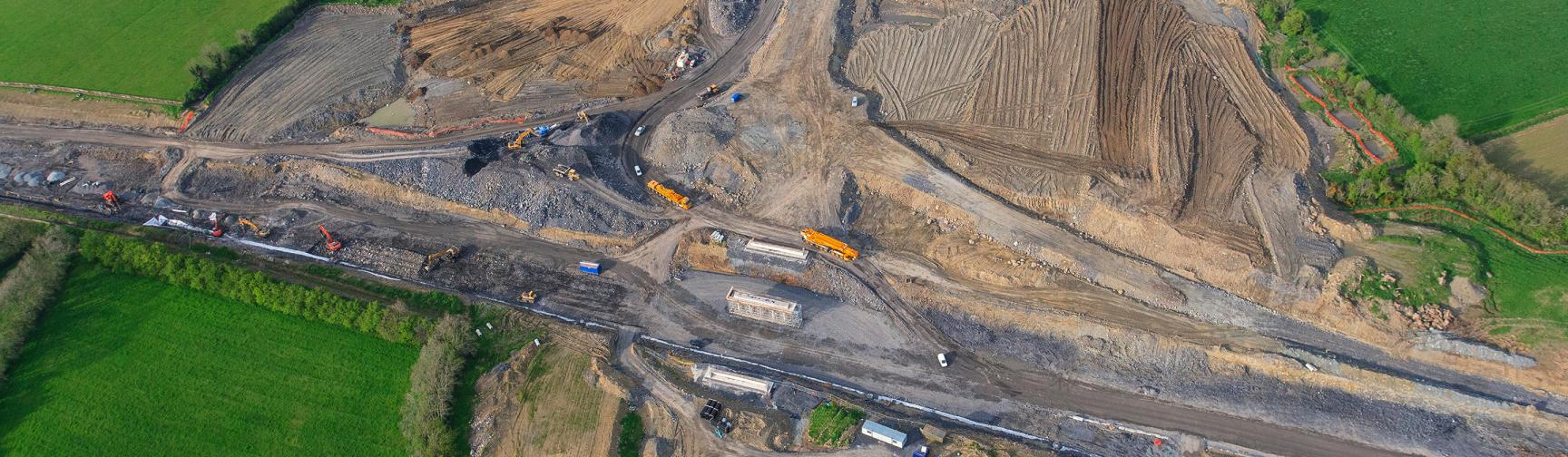 Aerial view of a motorway under construction