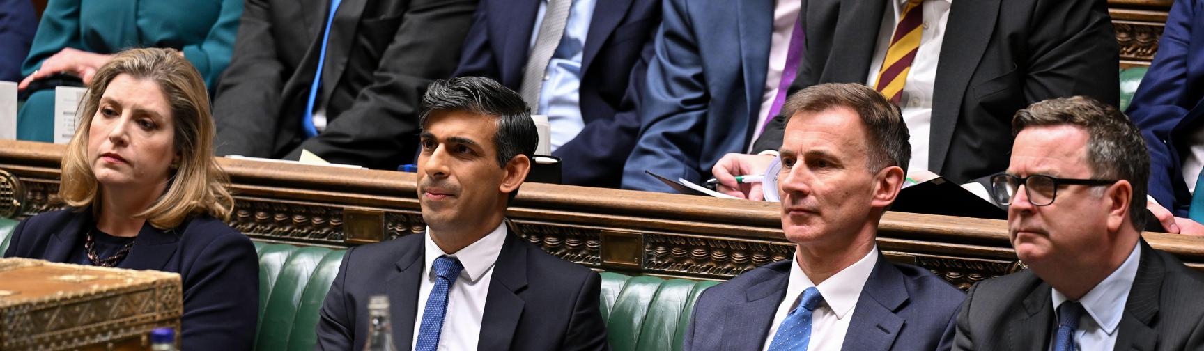 Rishi Sunak and Jeremy Hunt in the House of Commons during the autumn statement, November 2023.